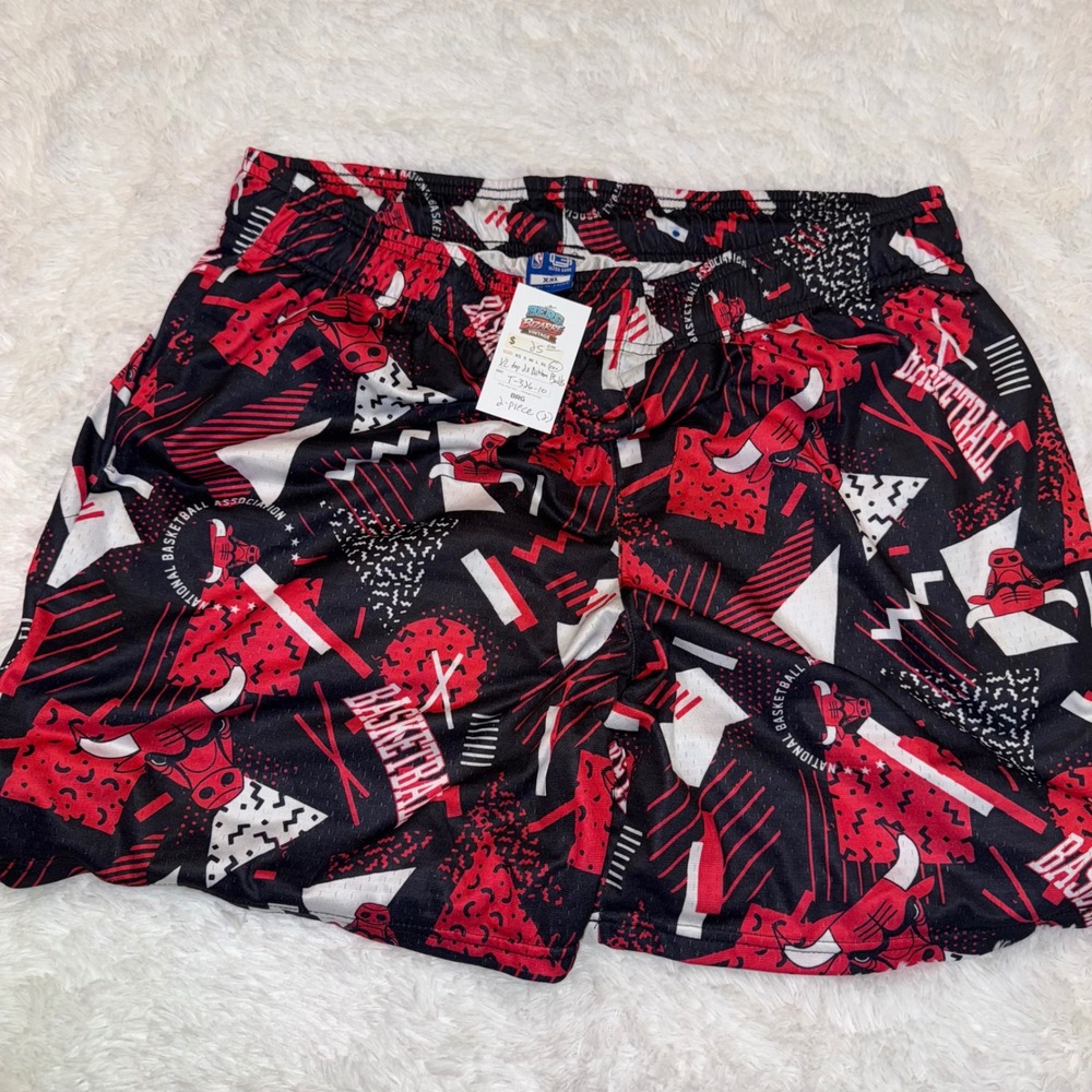 Ultra Game NBA Chicago Bulls Men XL/XXL‎ Red Black Set Excellent Mesh Geometric